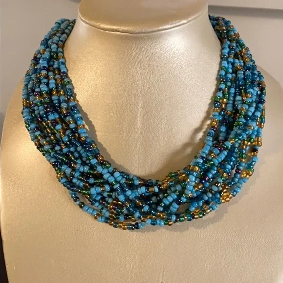 Torsade Multi-Strand Turquoise Beaded Necklace New